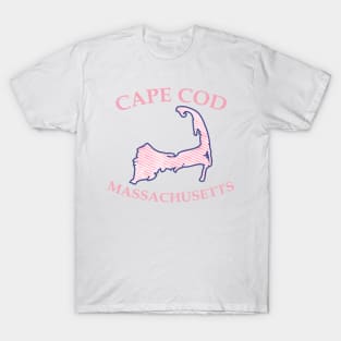 Preppy Vineyard Pink Cape Cod Massachusetts Map T-Shirt